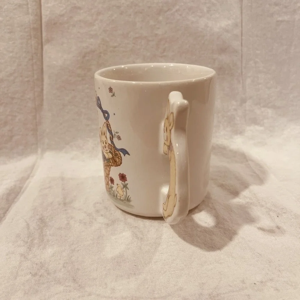 Easter Bunny Mug Basket Rabbits Ducklings Handle 3D Ceramic Pastel Kawaii 4